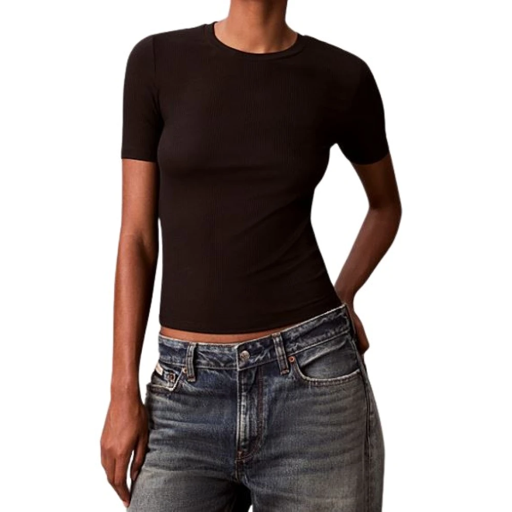 Calvin Klein Black Modal Rib Crewneck Tee - Female - T-Shirts - M - Tops
