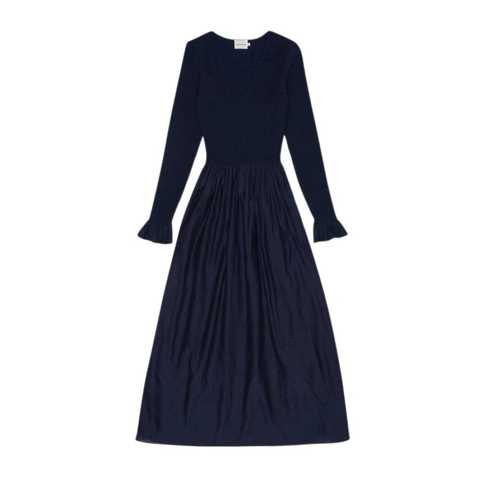 The New Society Midnight Navy V-Hals Lange Jurk Blue Dames