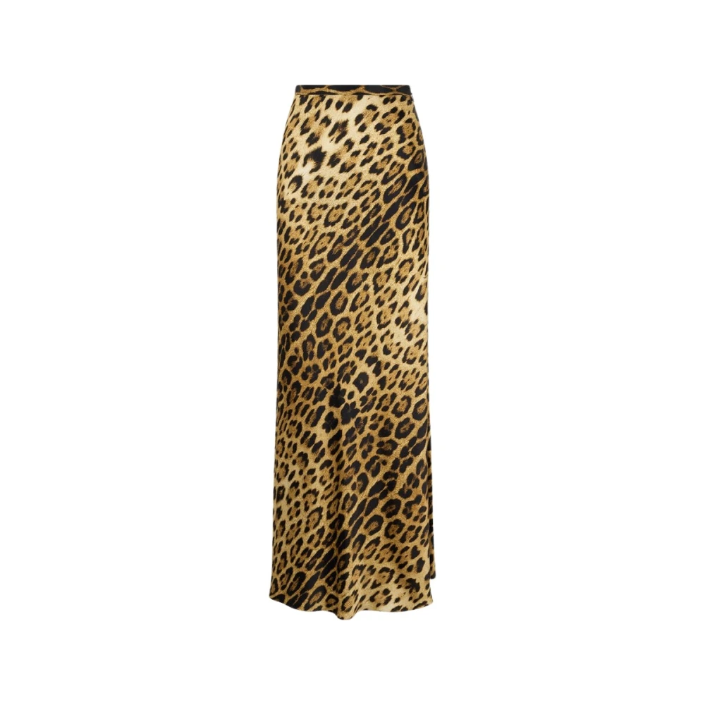 Roberto Cavalli Brown Maxi Skirts, Female, S, Silk Skirt With Jaguar Skin Print