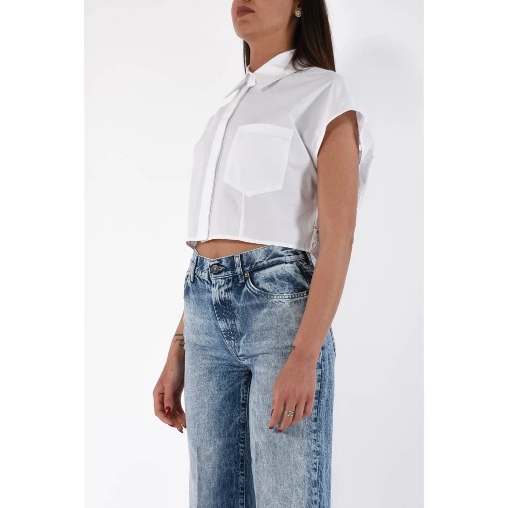 Dondup Geknipte katoenen popeline shirt White Dames