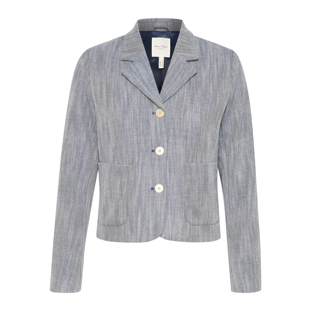 Part Two Navy Structuur Jas met V-Hals Gray Dames