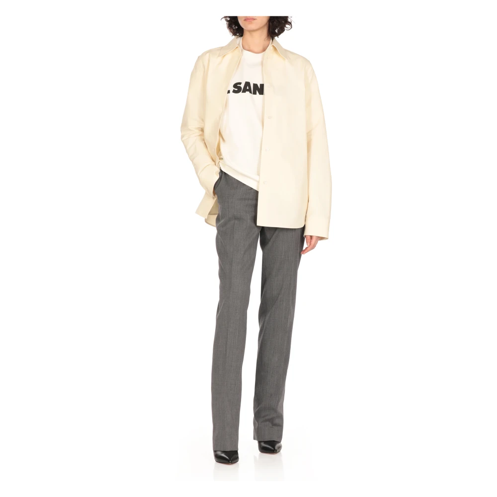 Jil Sander Ivoor Katoenen Overhemd met Kraag Beige Dames