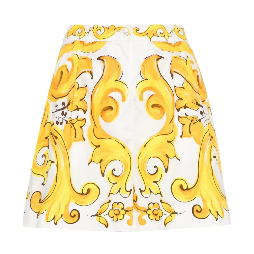Dolce & Gabbana Gele Maiolica Katoenen Shorts Yellow Dames