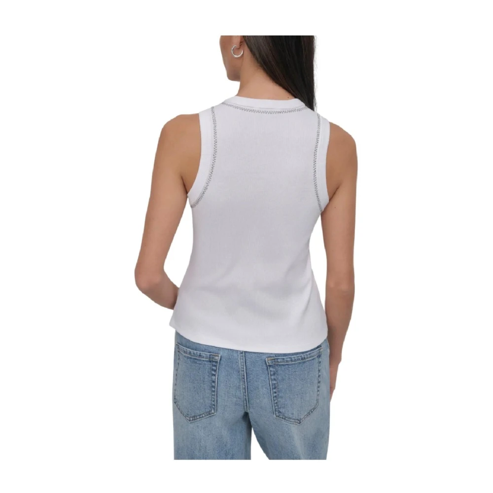 DKNY Rhinestone Neck Top voor Elegant Stijl White Dames