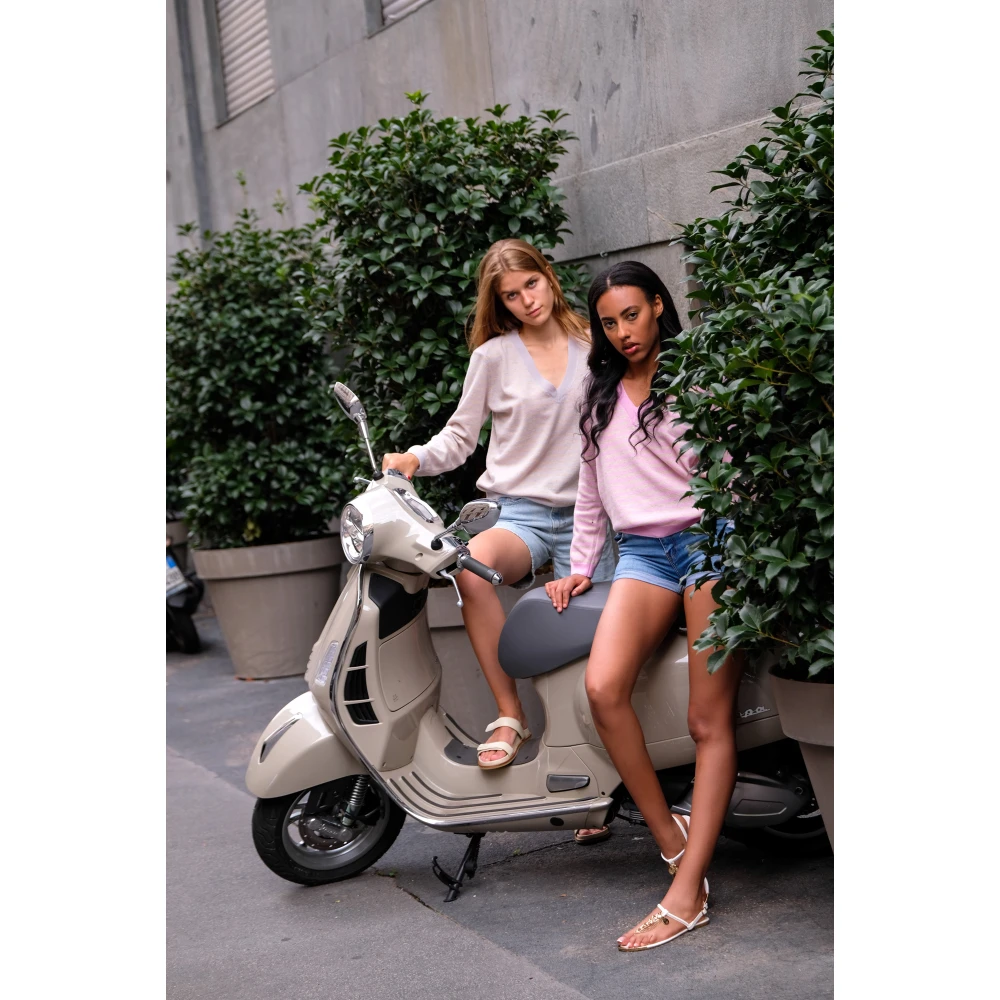 American Dreams Gestreepte V-hals kasjmier trui Pink Dames
