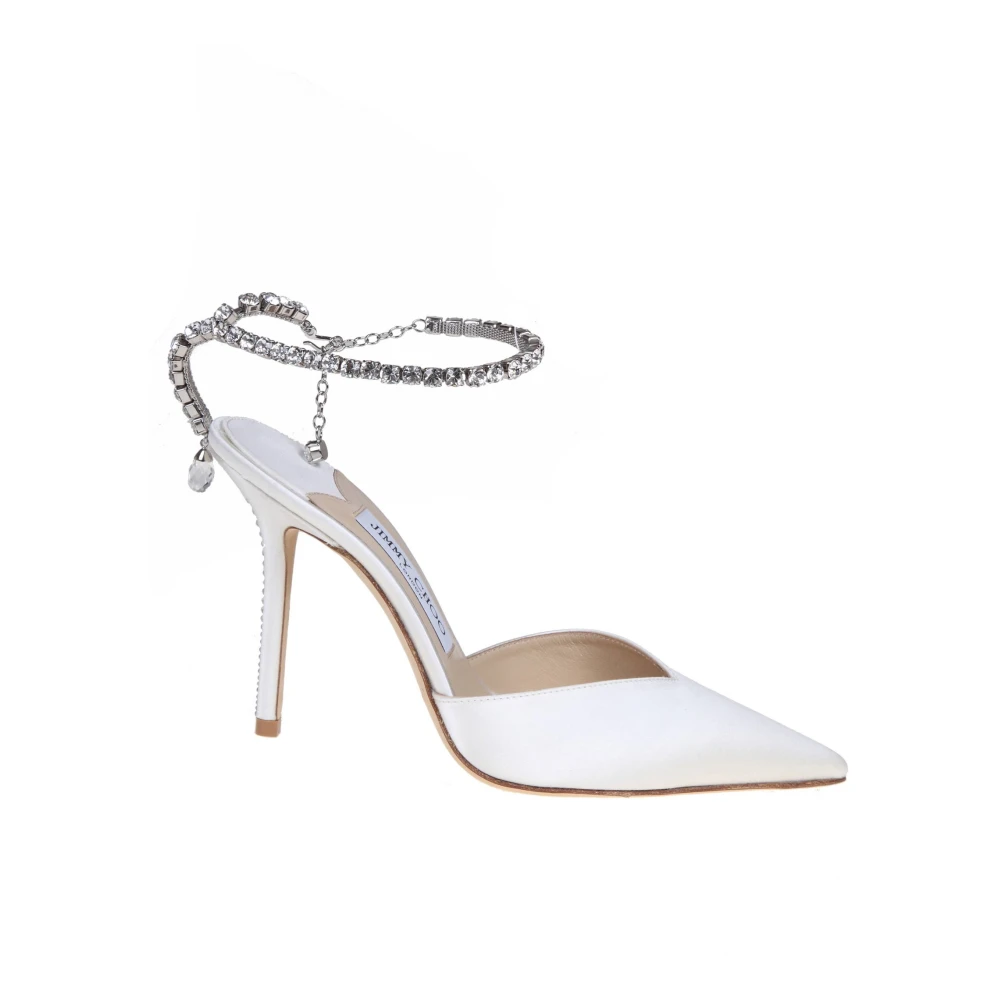 Jimmy Choo Women's White Crystal Satin Slingback Heels - Pumps - 4 Uk - Shoes