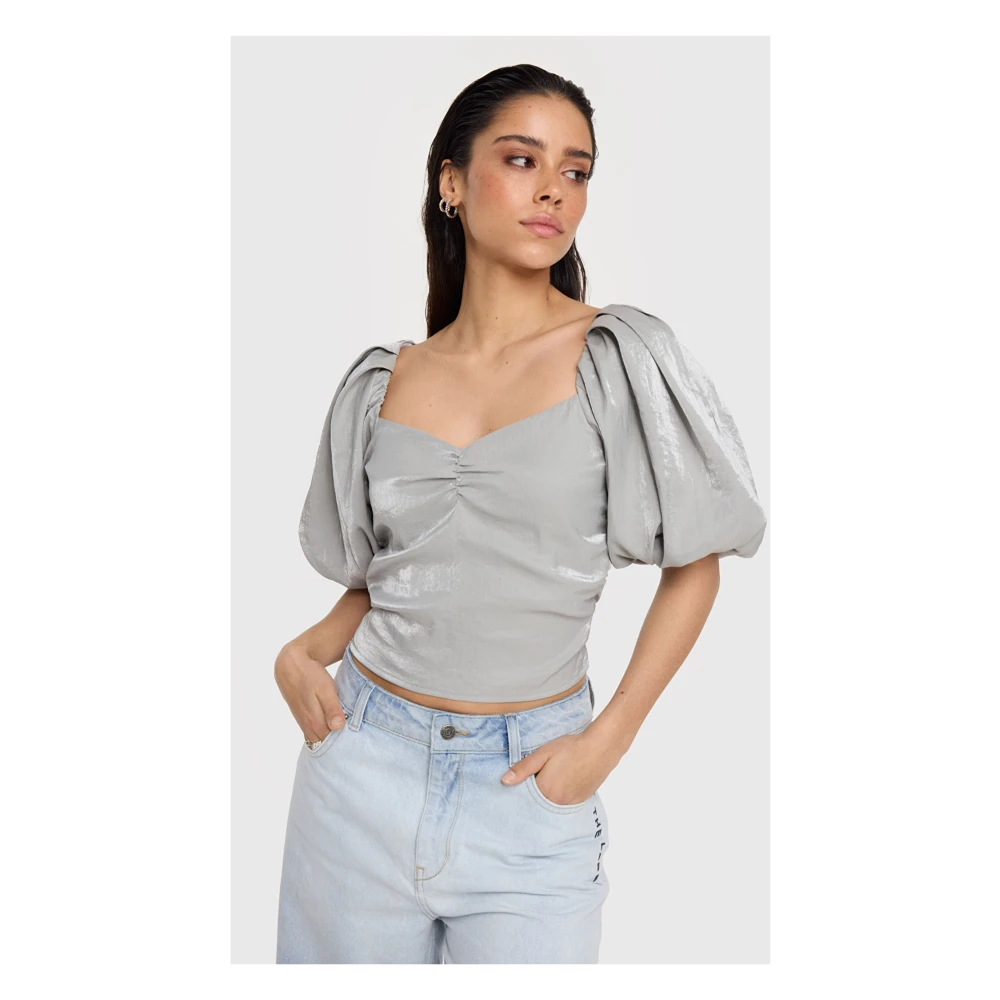 Alix The Label Lurex Geweven Top Gray Dames