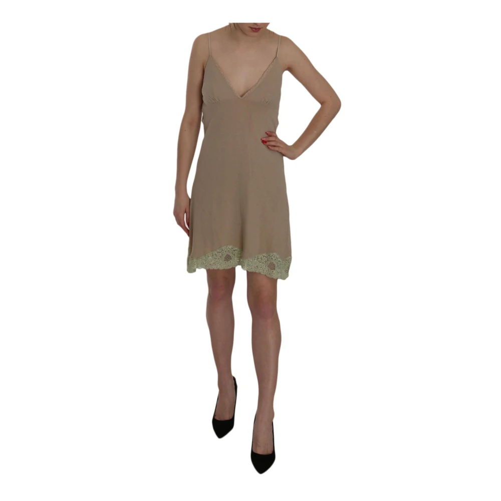 Pink Memories Beige Kant Mini Jurk Beige Dames