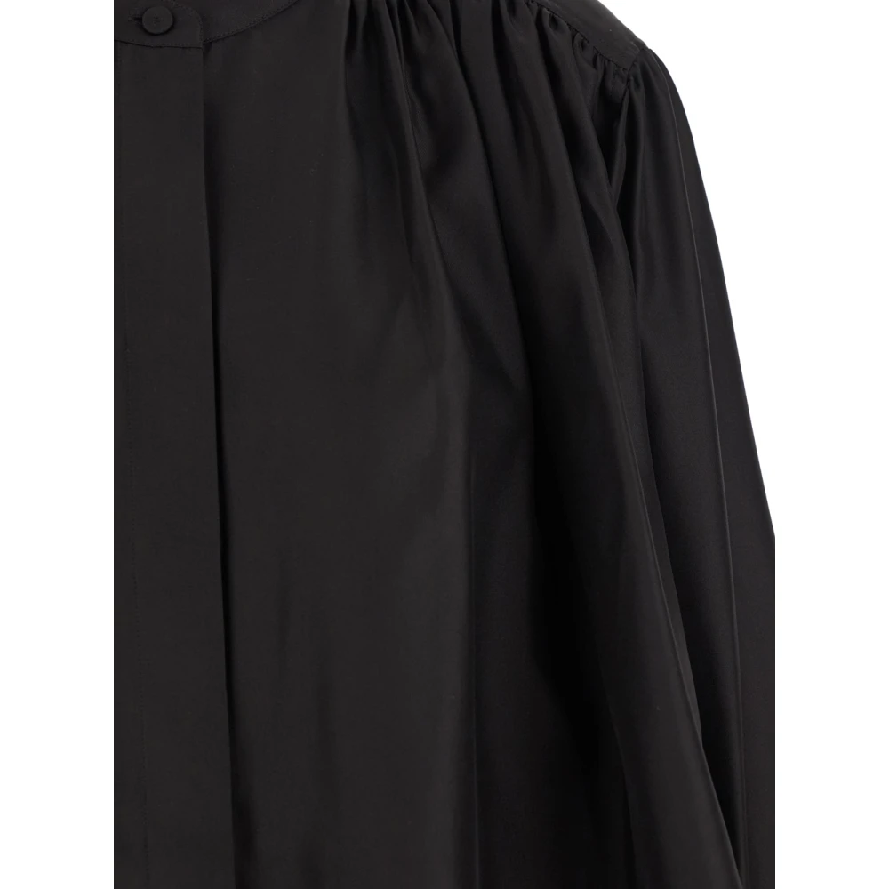 Róhe Zijden Mandarin Kraag Zwarte Top Black Dames