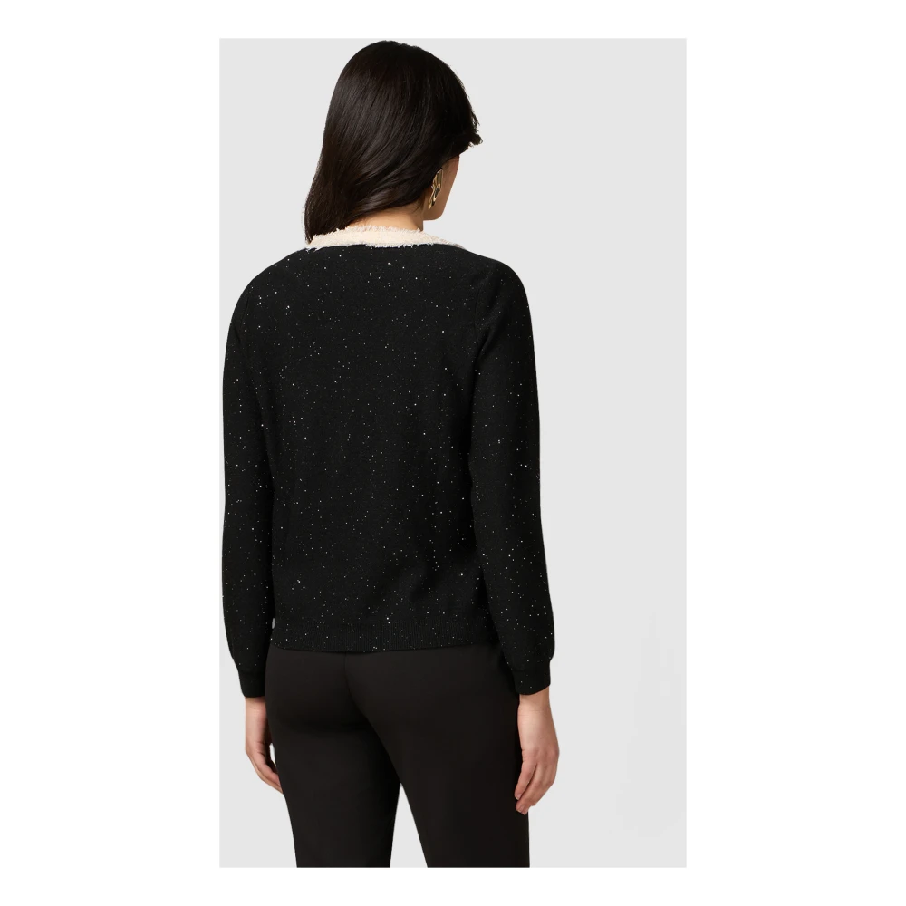 Oltre Cardigan met paillettenborduursel en rafelige randen Black Dames