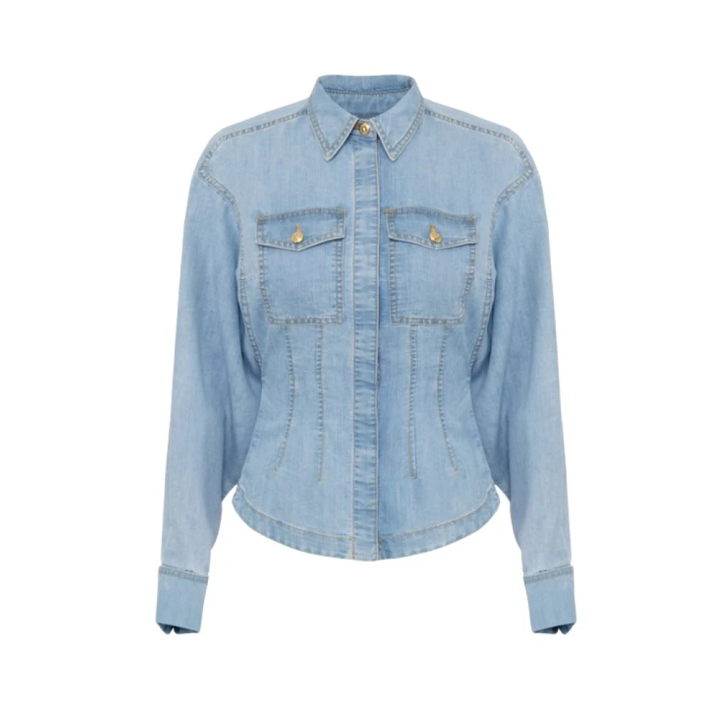 Elisabetta Franchi Denim Peplum Shirt Clear Blue Dames