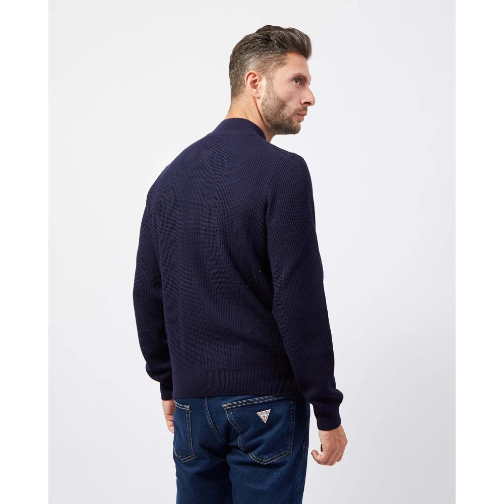 Hugo Boss Blauwe Wollen Trui Half Col Ribbel Blue Heren