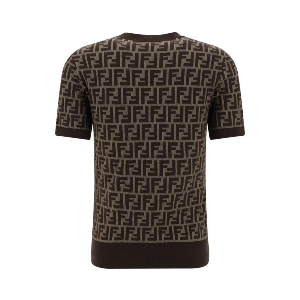 Fendi Logo Jacquard Katoenen T-shirt met korte mouwen Brown Dames