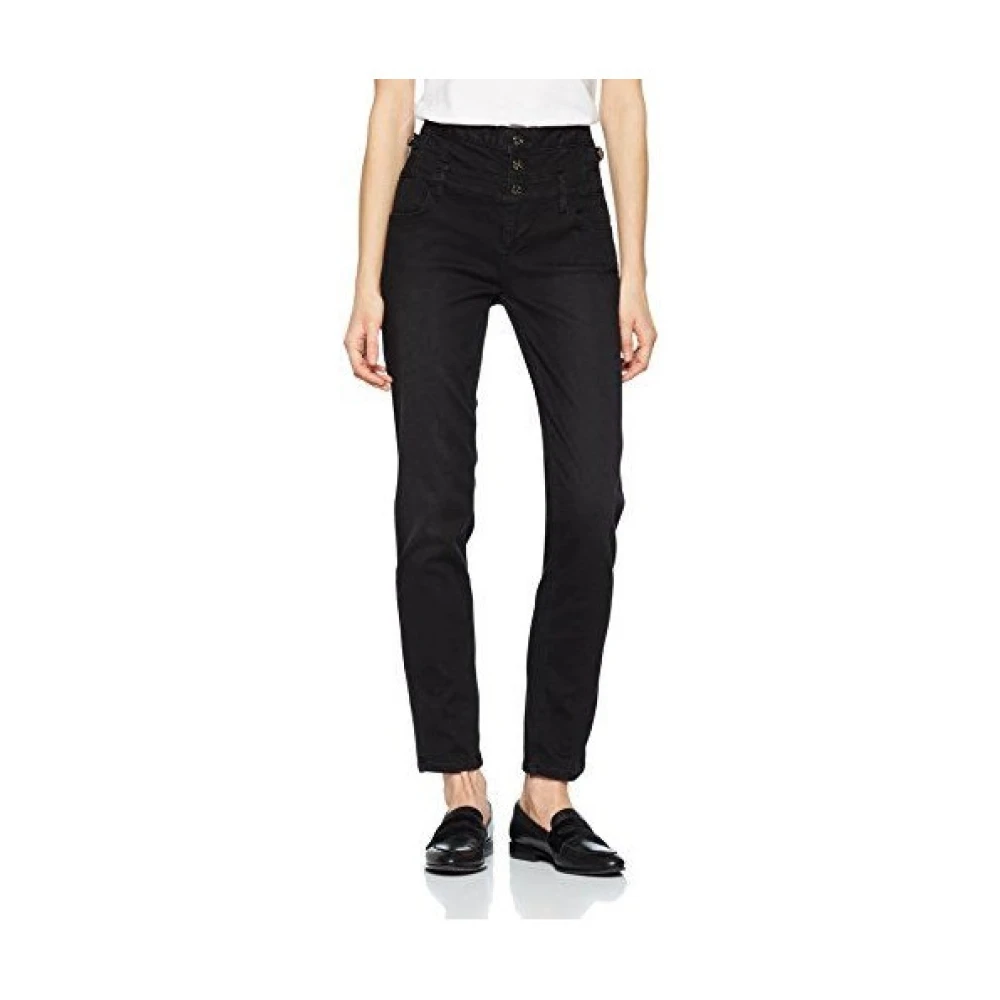Liu Jo Hoge taille skinny katoenen broek met knoopdetails Black Dames