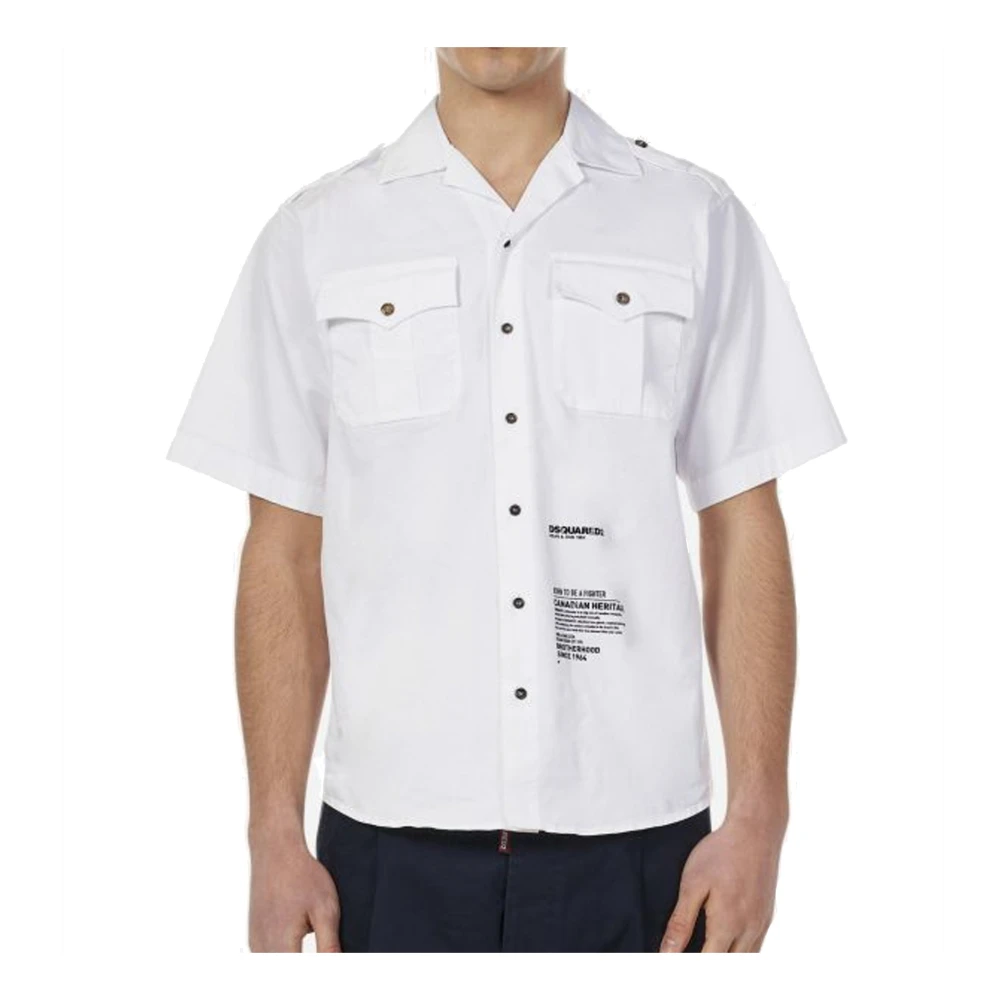 Dsquared2 Witte Cuban Collar Shirt Ss22 White Heren