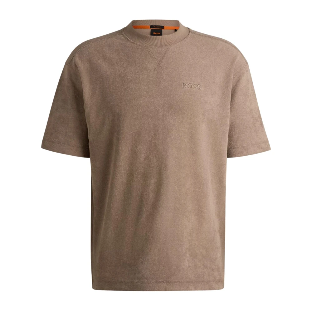 Hugo Boss Korte mouwen heren T-shirt met geborduurd logo Beige Heren