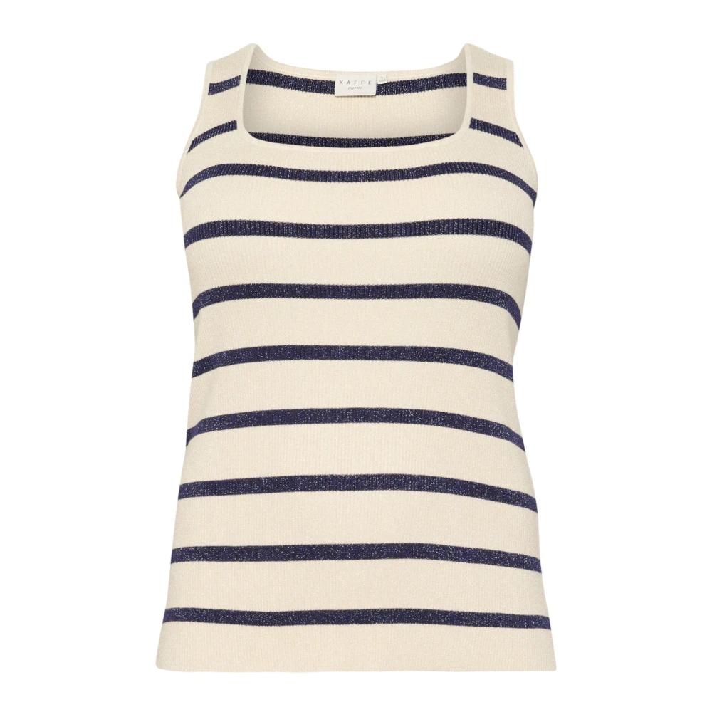 Kaffe Curve Beige Striped Knit Top Silver White/Blue - Female - Sleeveless Tops - S - Tops