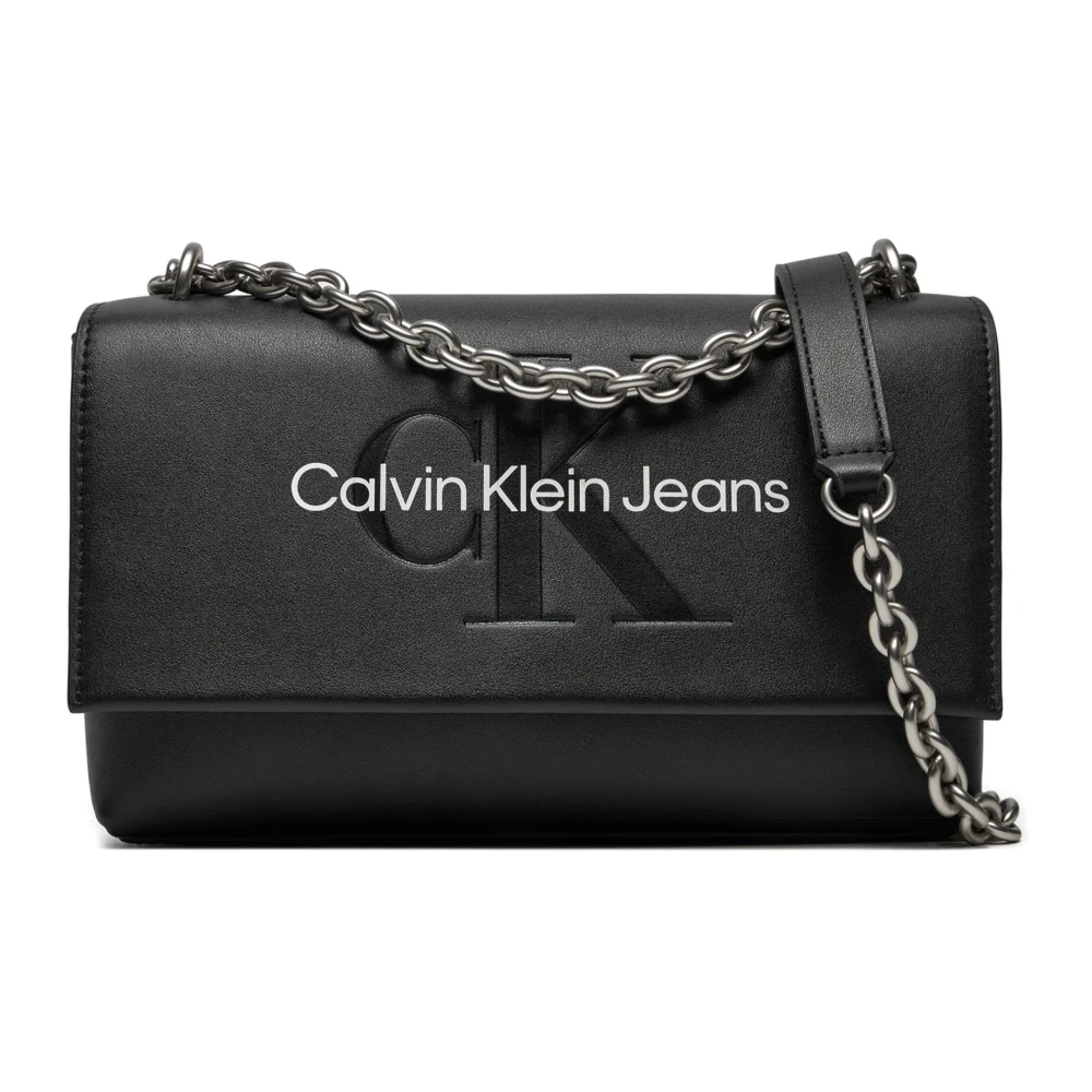 Calvin Klein Jeans Eco-Leren Flap Tas met Ketting Black Dames
