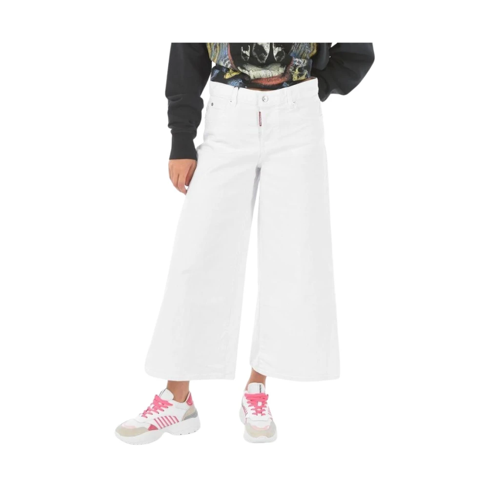 Dsquared2 White Cropped Wide Leg Jeans - Female - Wide Jeans - S - Jeans