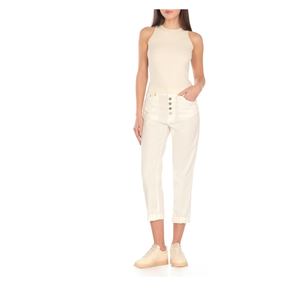 Dondup Ivoor Blend Katoenen Broek voor Vrouwen Beige Dames