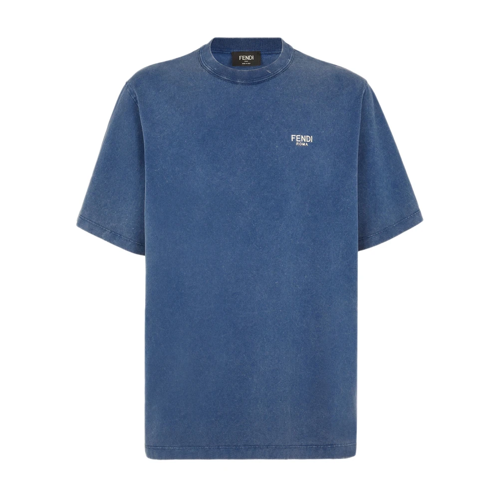 Fendi Blauw Katoenen T-shirt met Metalen Letters Blue Heren