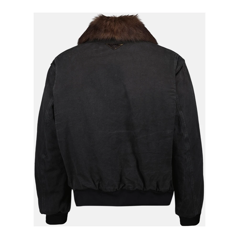 Prada Oversized herenjack met nepbontkraag Black Heren