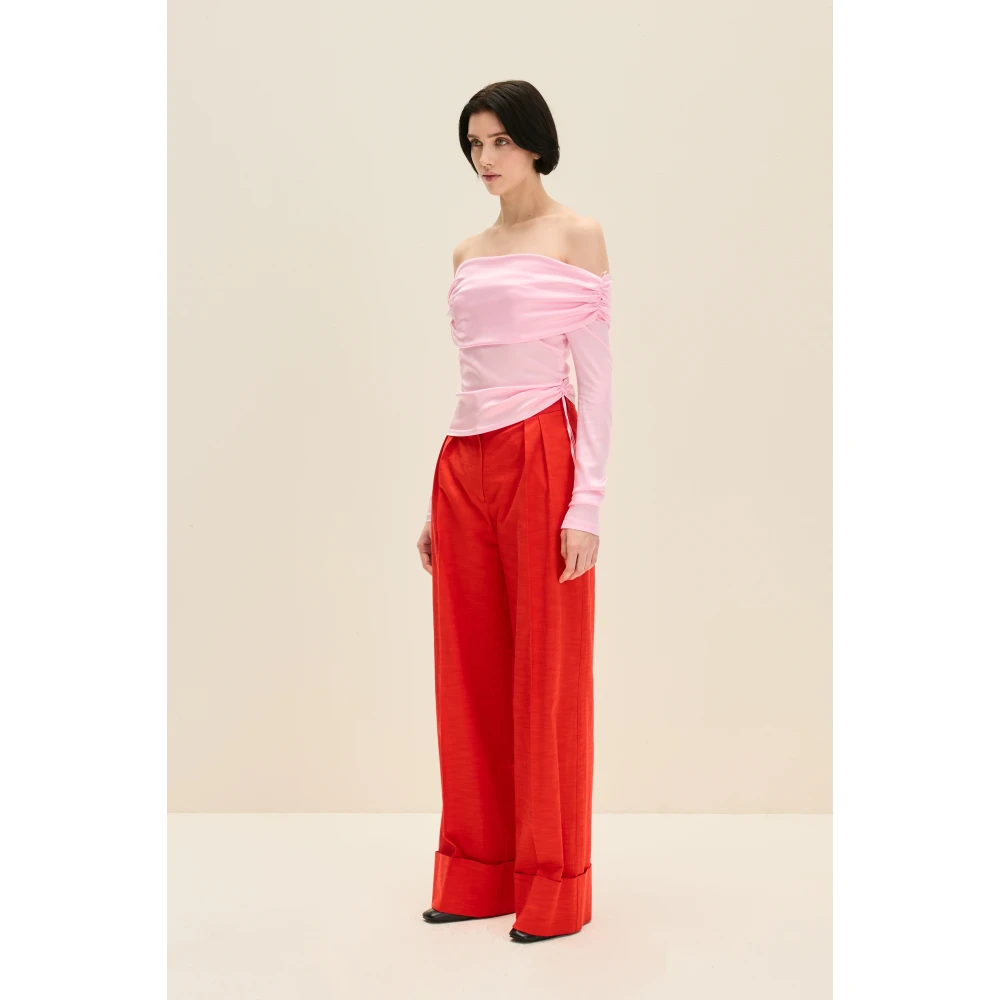 Jaaf Stijlvolle Roze Off-Shoulder Gerimpelde Top Pink Dames