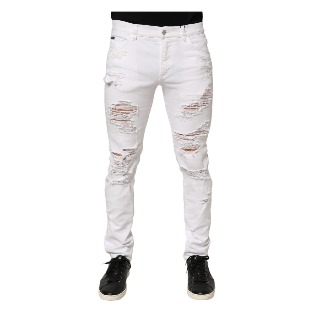 Dolce & Gabbana Men's White Distressed Ripped Denim Jeans - Slim Fit Jeans - M - Jeans