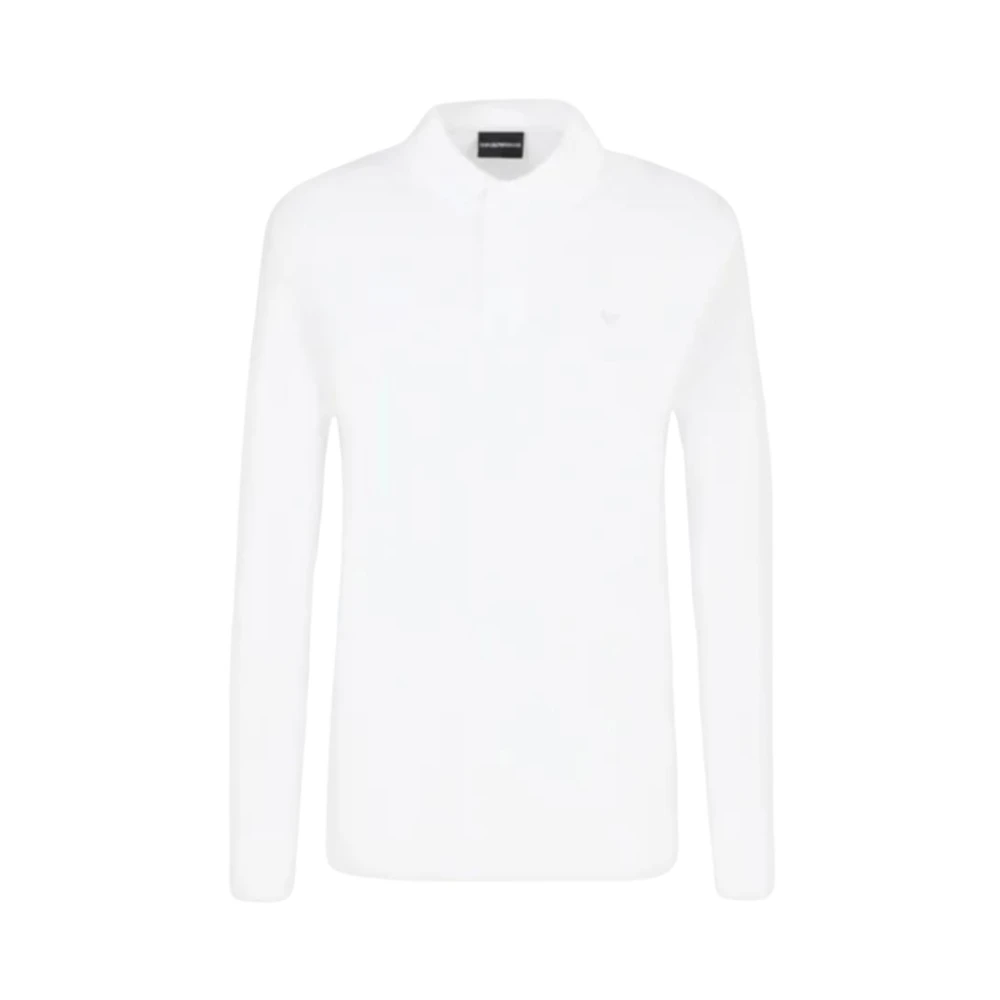 Armani Lange mouw poloshirt met rits White Heren