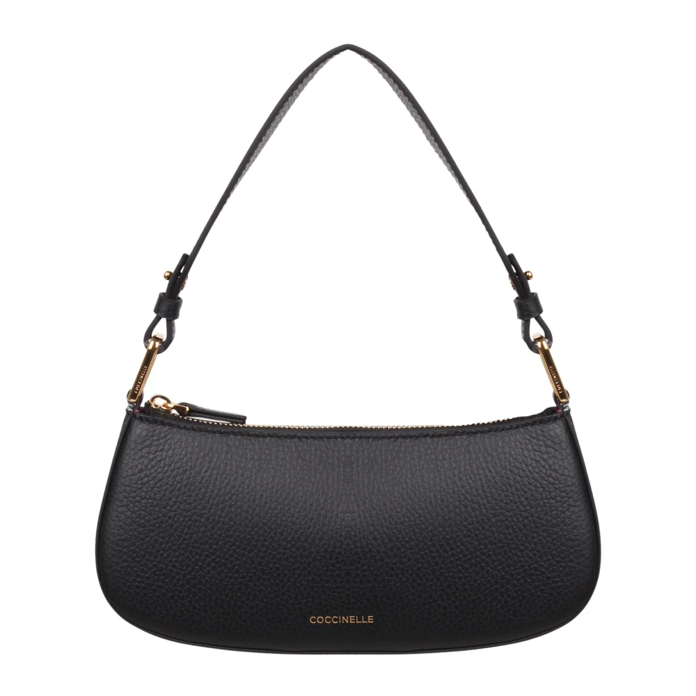 Coccinelle Schoudertas van generfd leer met metallic detail Black Dames