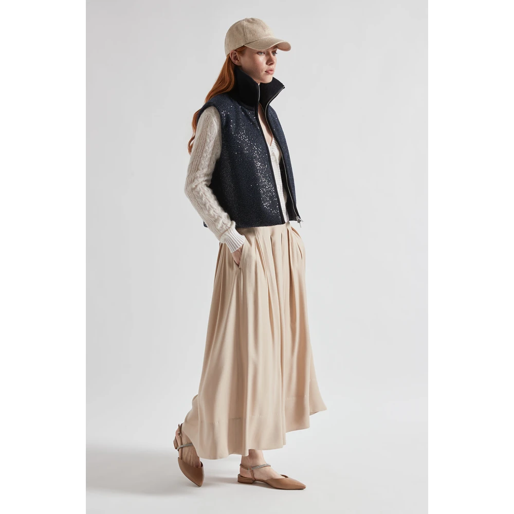 PESERICO Geplooide lange rok in wol en viscose keperstof Beige Dames