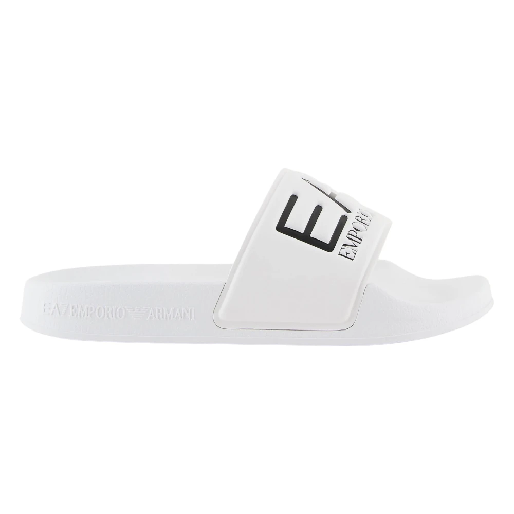 Emporio Armani Ea7 Men's White Sliders With Oversized Logo