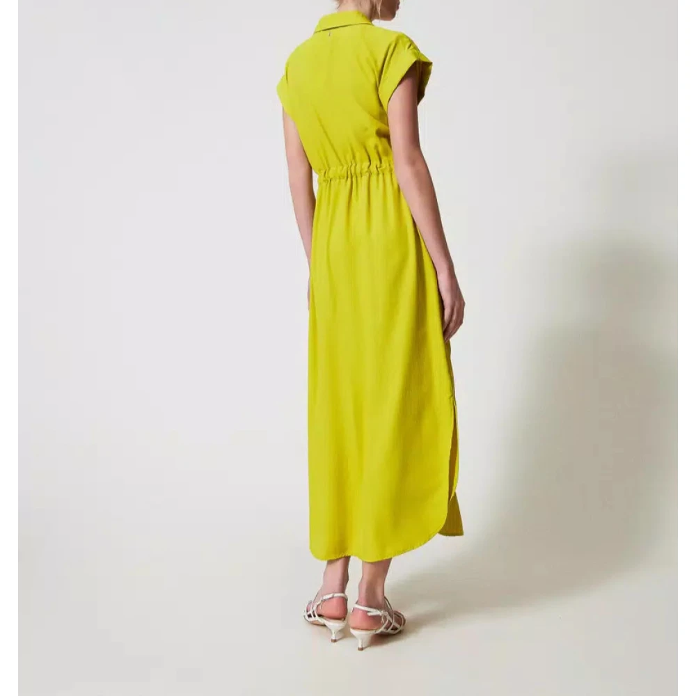Twinset Lange Chemisier Jurk in Crepe de Chine Yellow Dames