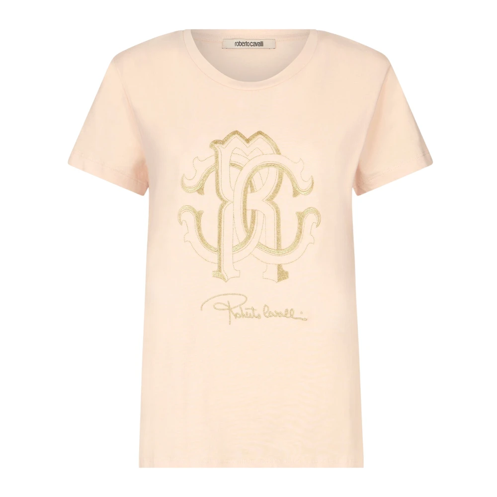 Roberto Cavalli RC Monogram Glitter T-shirt Pink, Dam