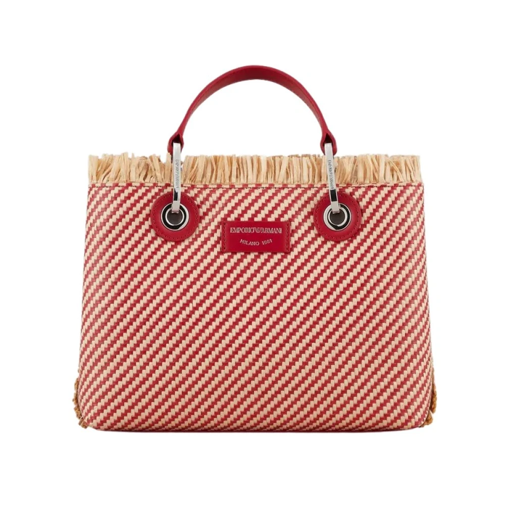 Emporio Armani Liten vävd halm shopper väska Red, Dam