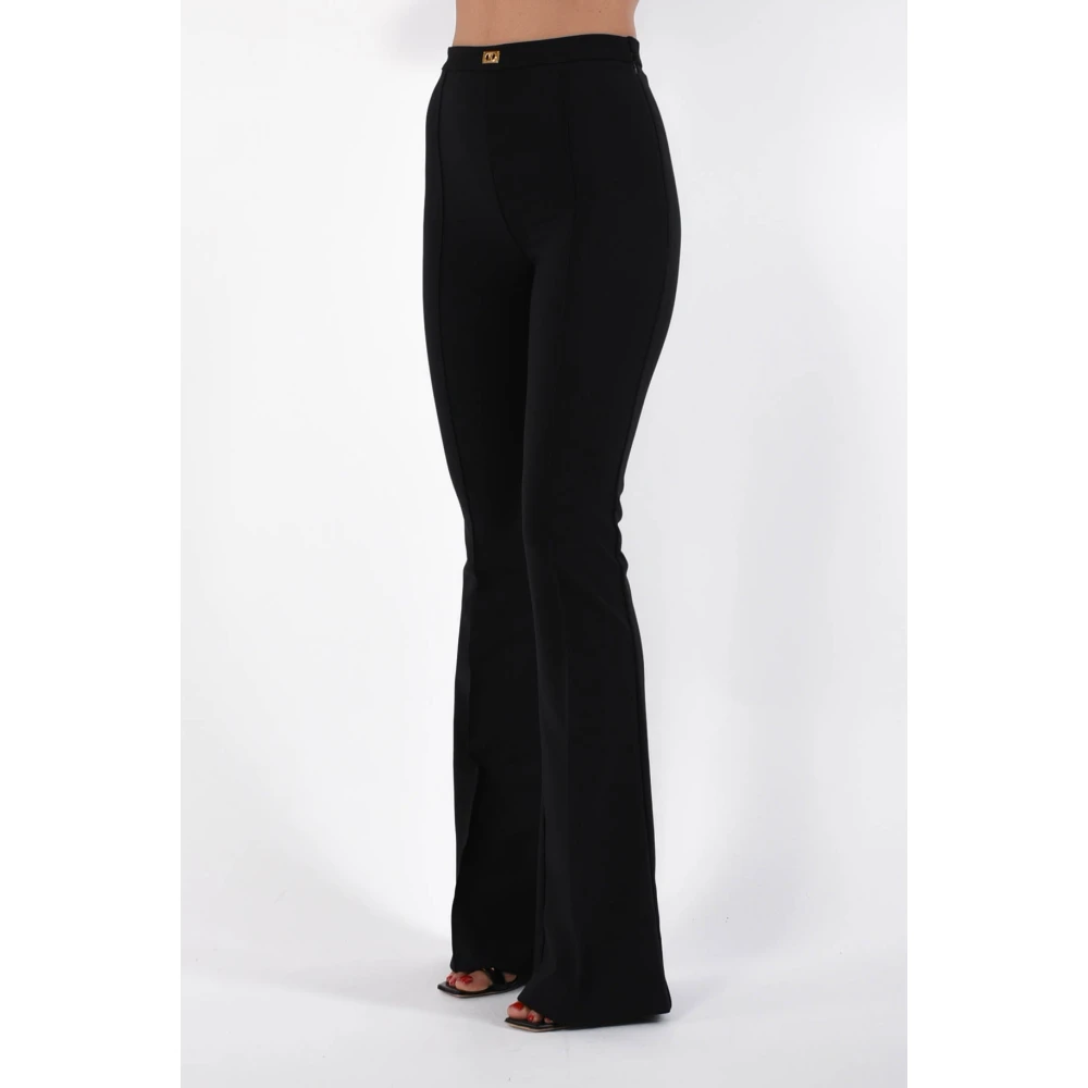 Elisabetta Franchi Wijde Crêpe Broek met Logo Plaque Black Dames