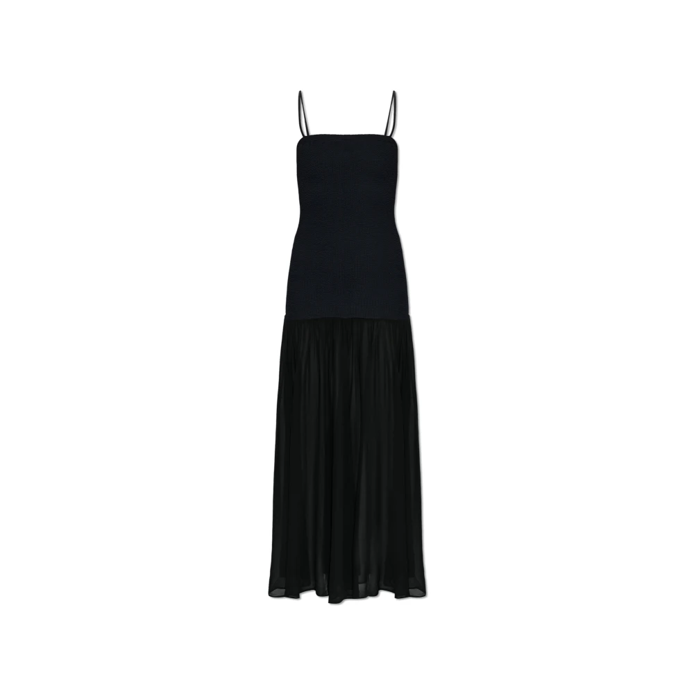 Hunza G Women's Black Maxi Dresses, One Size, Hybrid Dress A Crinkle Georgette