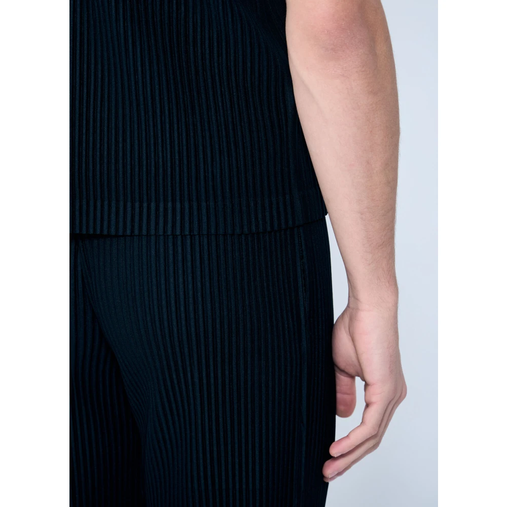 Issey Miyake Geplooide Polo Top Korte Mouw Ronde Hals Black Heren