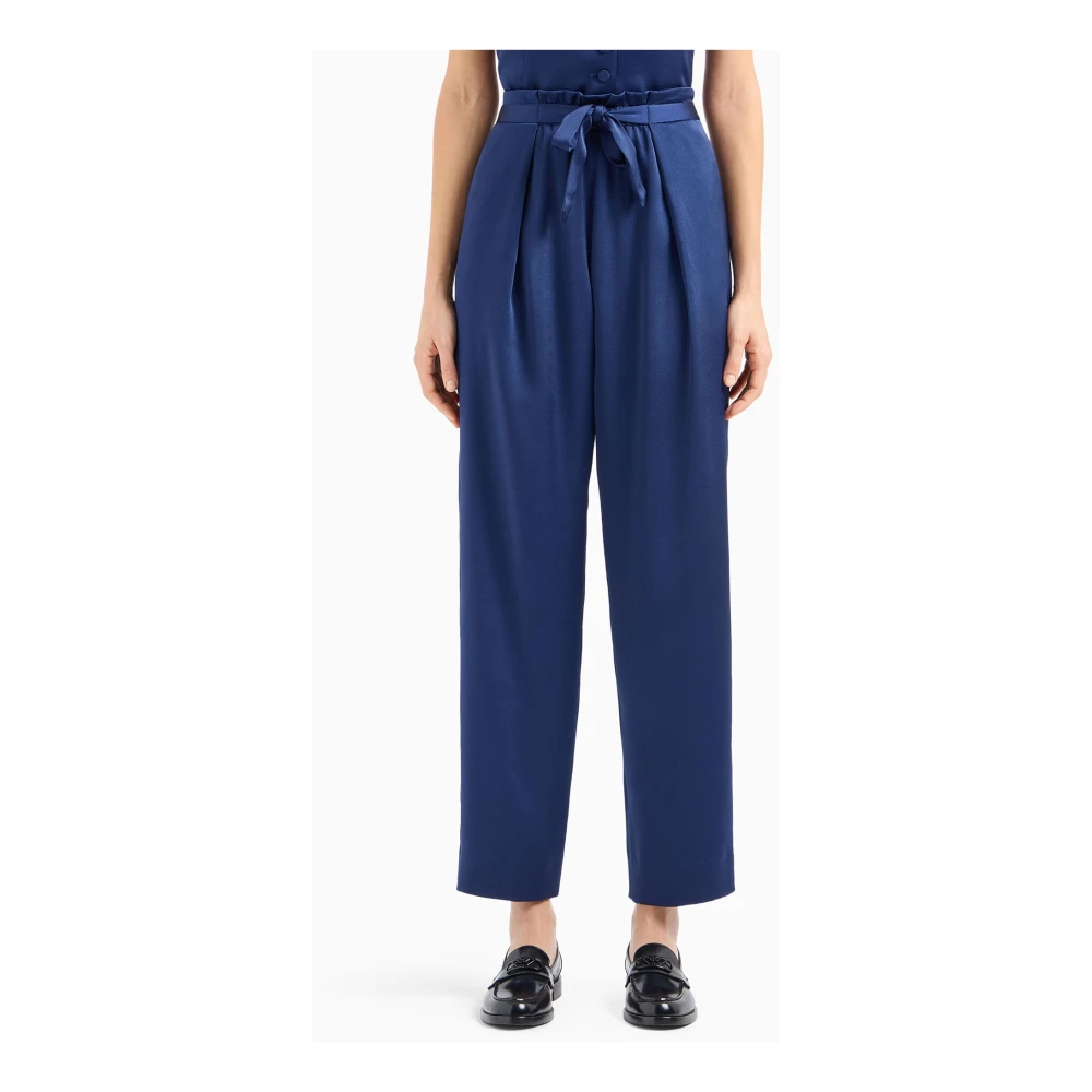 Emporio Armani Blauwe Satijnen Broek Zijrits Blue Dames