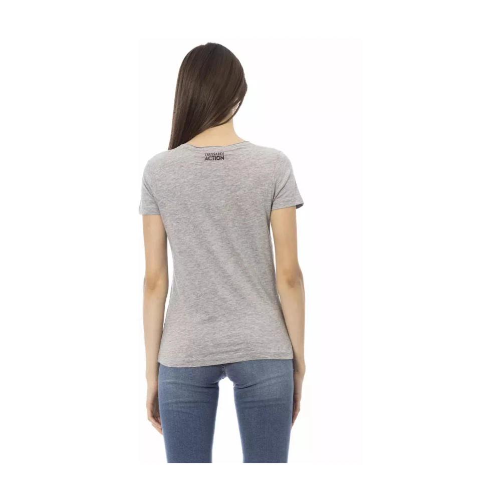 Trussardi Grijze Katoenen T-shirt met Korte Mouwen en Voorkant Print Gray Dames