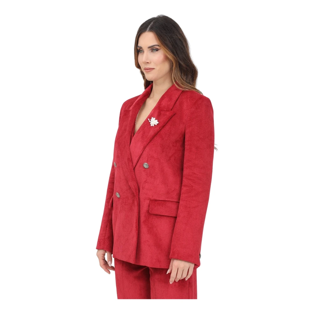 ViCOLO Bourgondische Fluwelen Double-Breasted Jas Red Dames