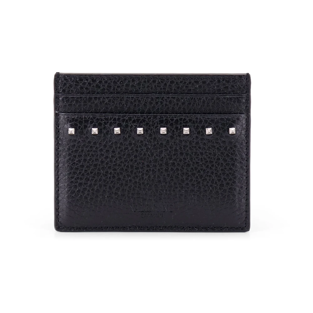 Valentino Garavani Leren kaarthouder met stud detail Black Heren