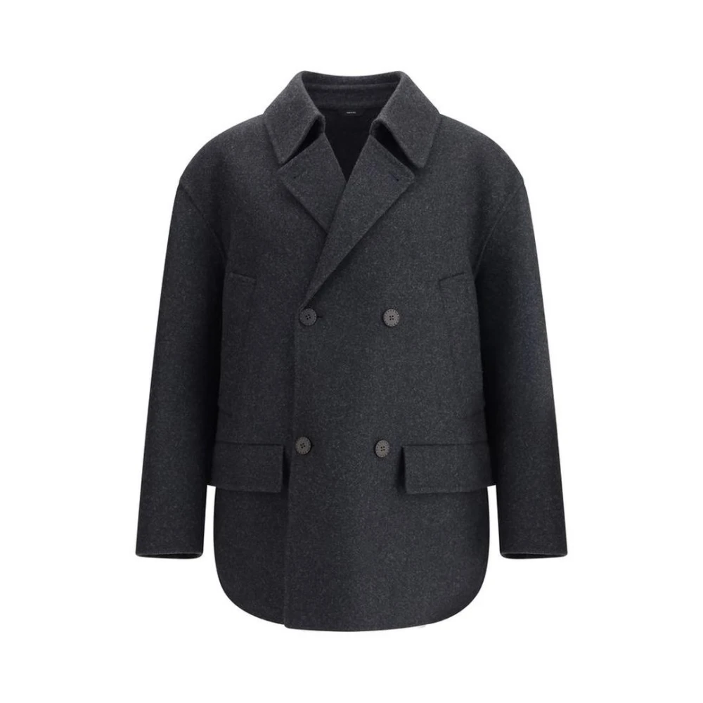 Fendi Men's Gray Wool Felt Double-Breasted Caban Coat