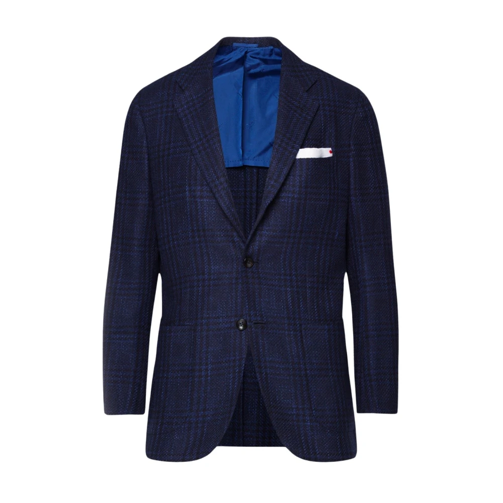 Kiton Handgemaakt Geruite Kasjmierblend Jas Blue Heren