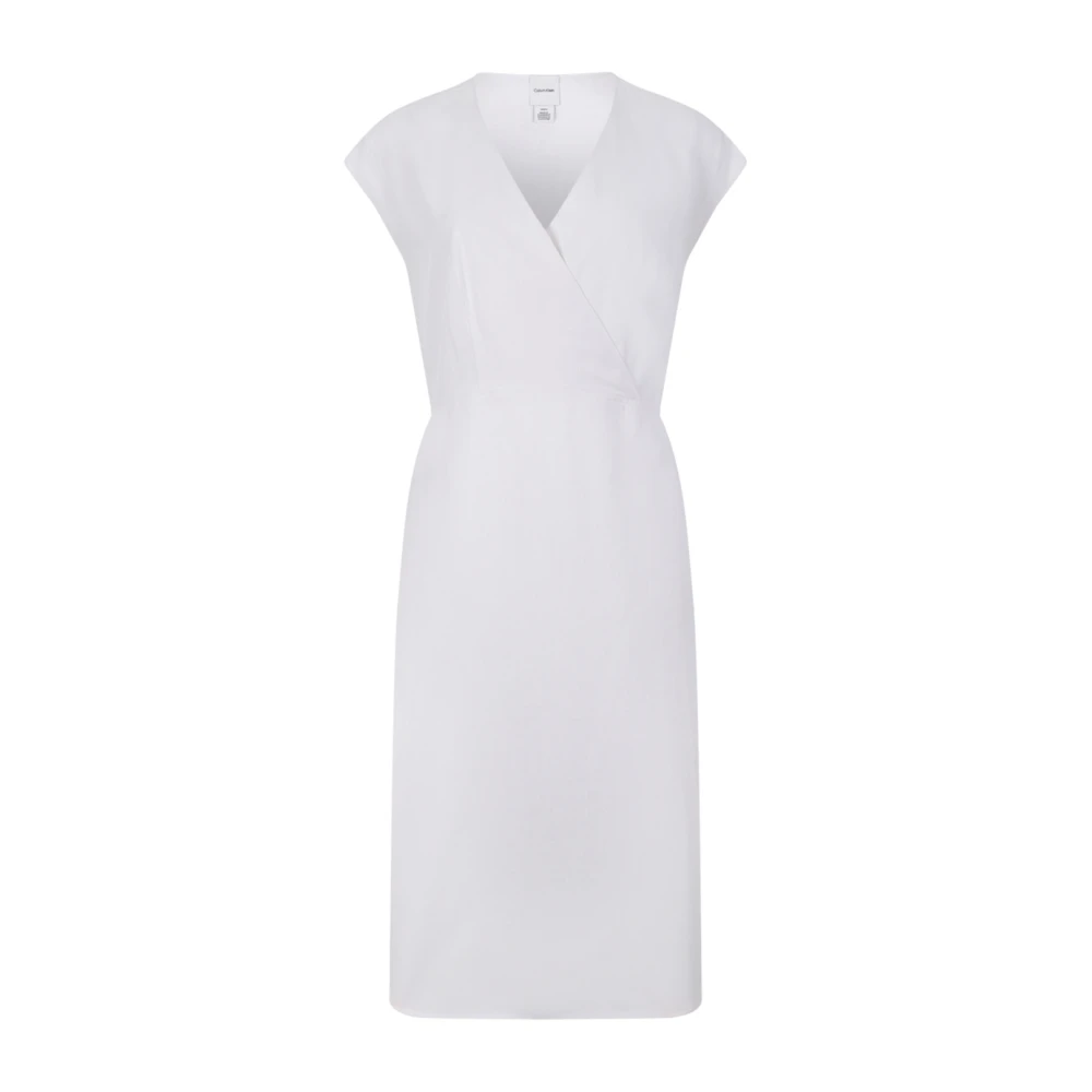 Calvin Klein Women's White Draped Sleeveless Midi Dress - Midi Dresses - L - Dresses