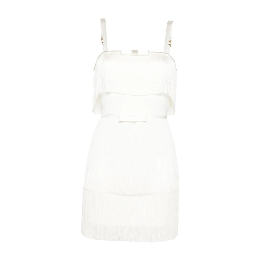 Elisabetta Franchi Witte Franje Strik Korte Jurk White Dames