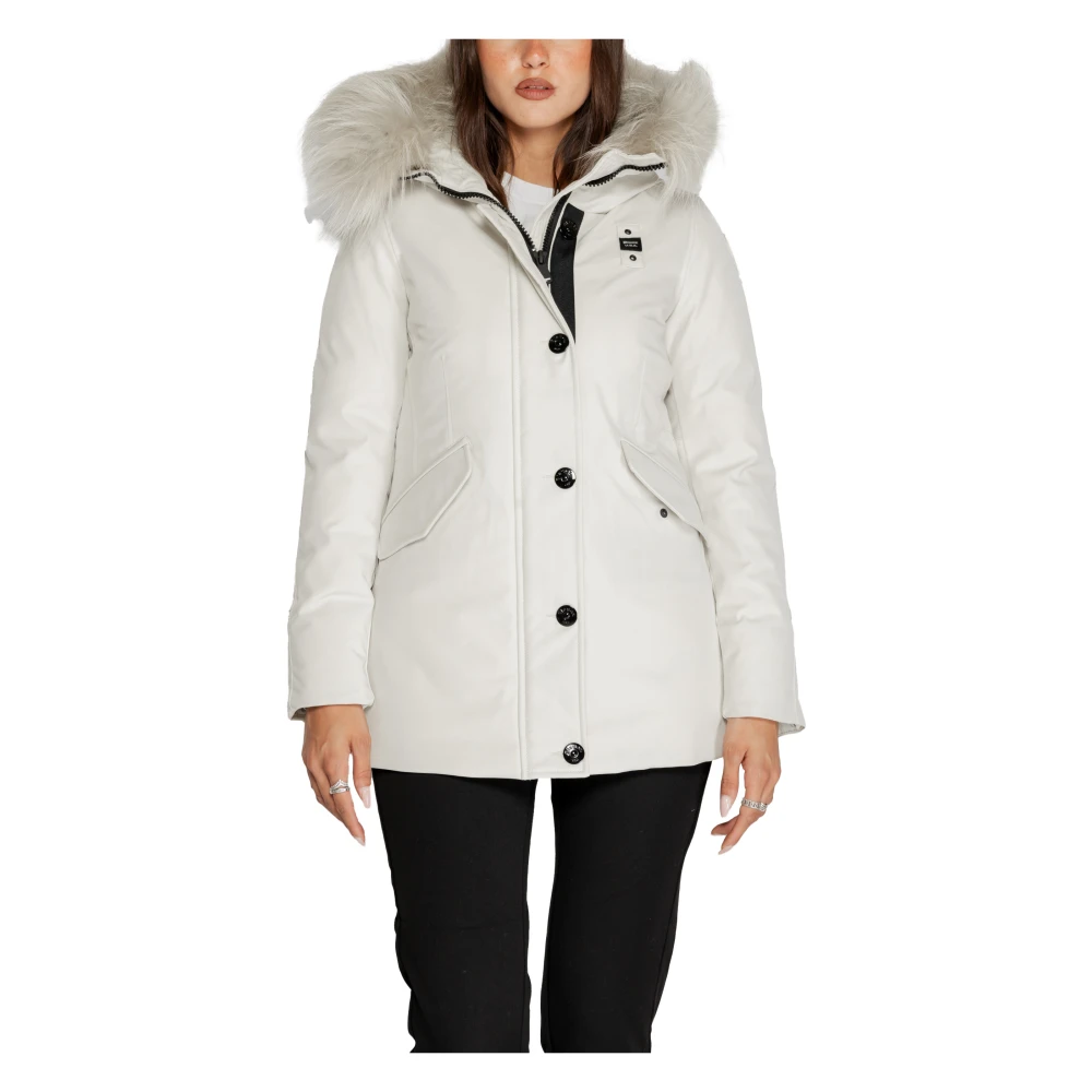 Blauer Witte Rits Hoodie Jas voor Vrouwen White Dames