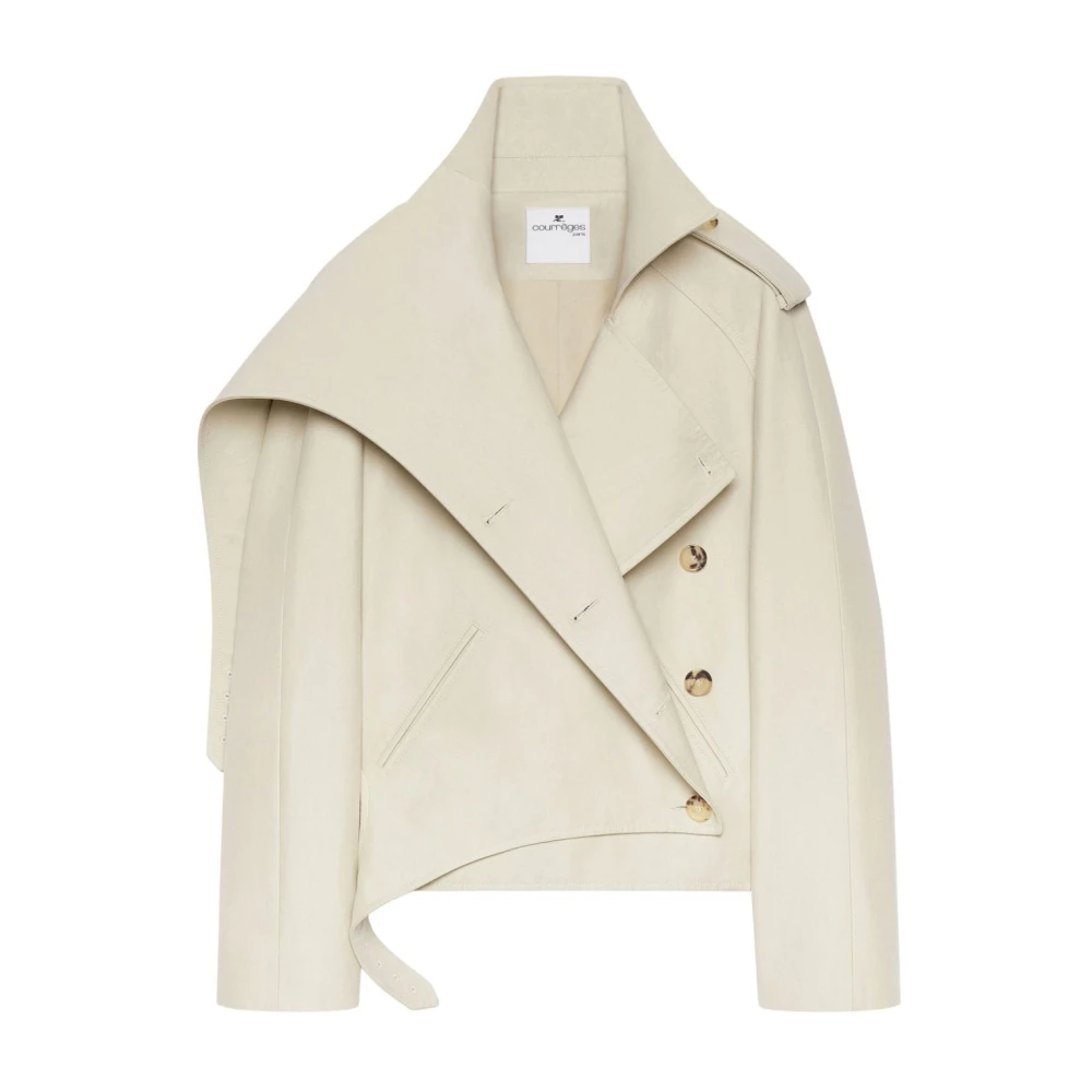 Courrèges Beige Katoenen Asymmetrische Kraag Jas Beige Dames