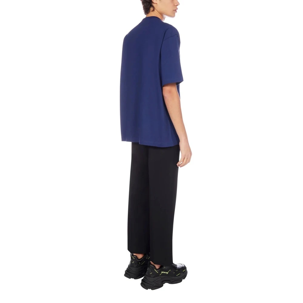 Balenciaga Logo Print Blauw Oversized T-shirt Blue Heren
