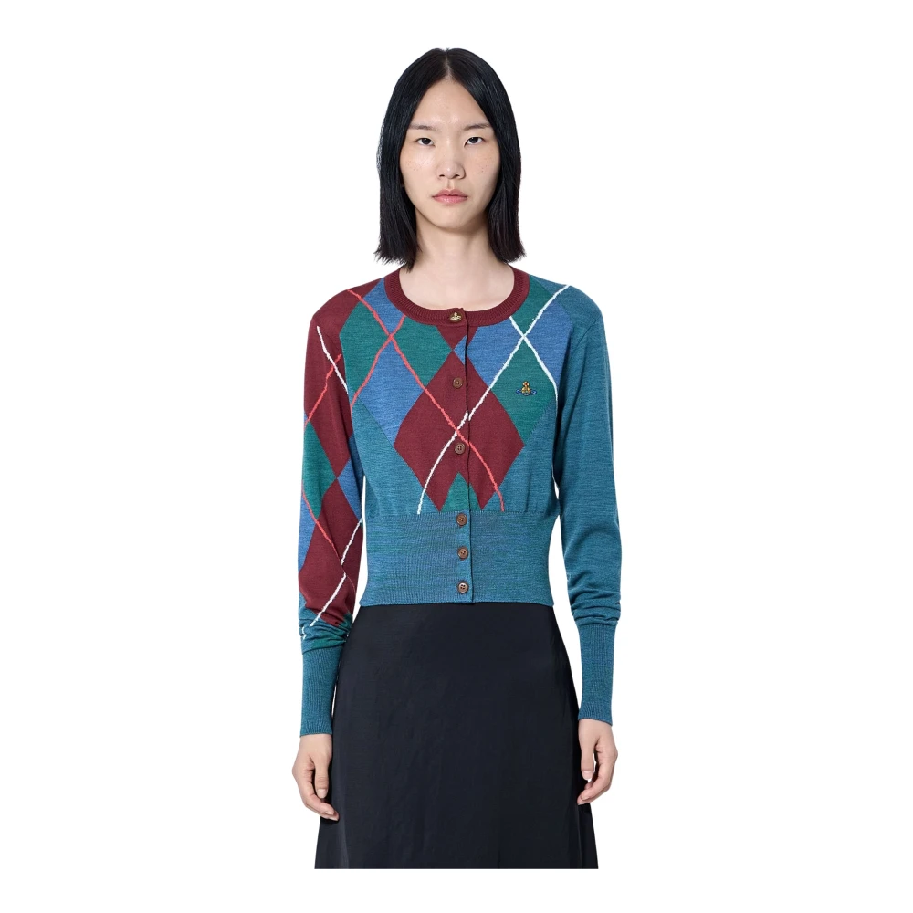 Vivienne Westwood Multicolor Cardigans, Female, Xs, Argyle Cropped Cardigan